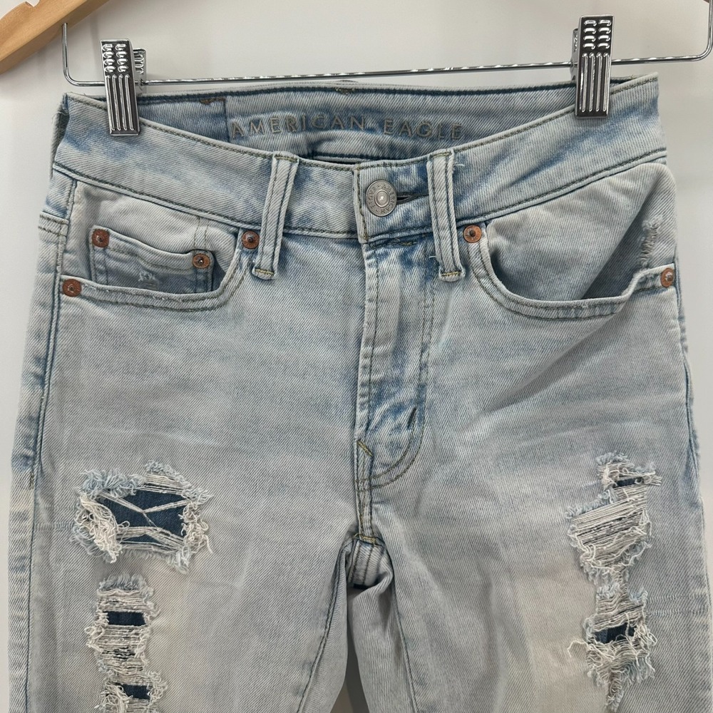 American Eagle Jeans Womens‎ 26x28 Blue Denim Distressed Straight Leg Slim Fit